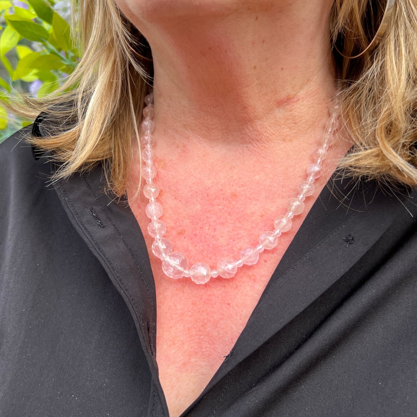 Sterling Silver Pink Rose Quartz Beaded Necklace