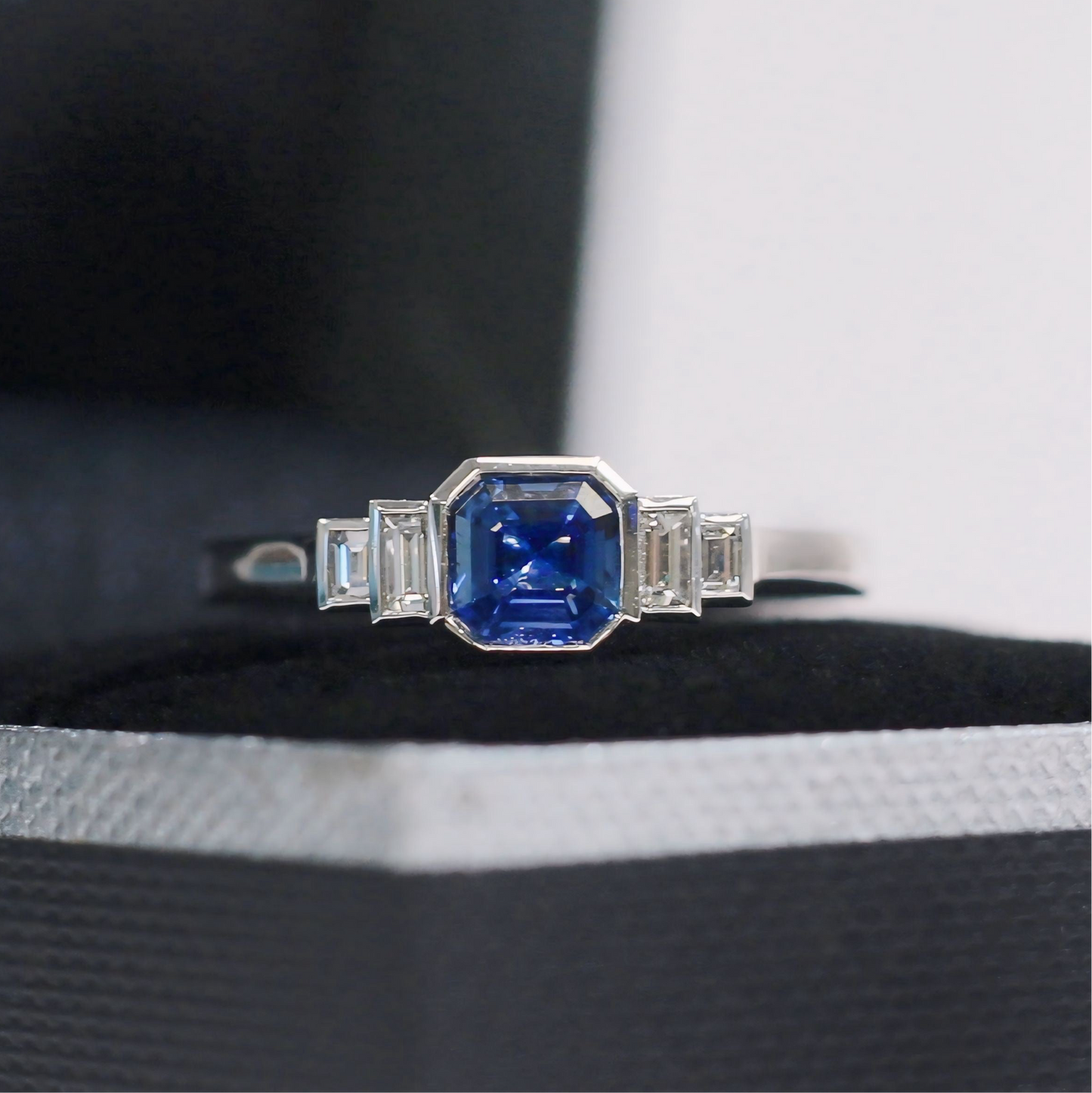 Platinum Sapphire and Diamond Ring - Size M ½