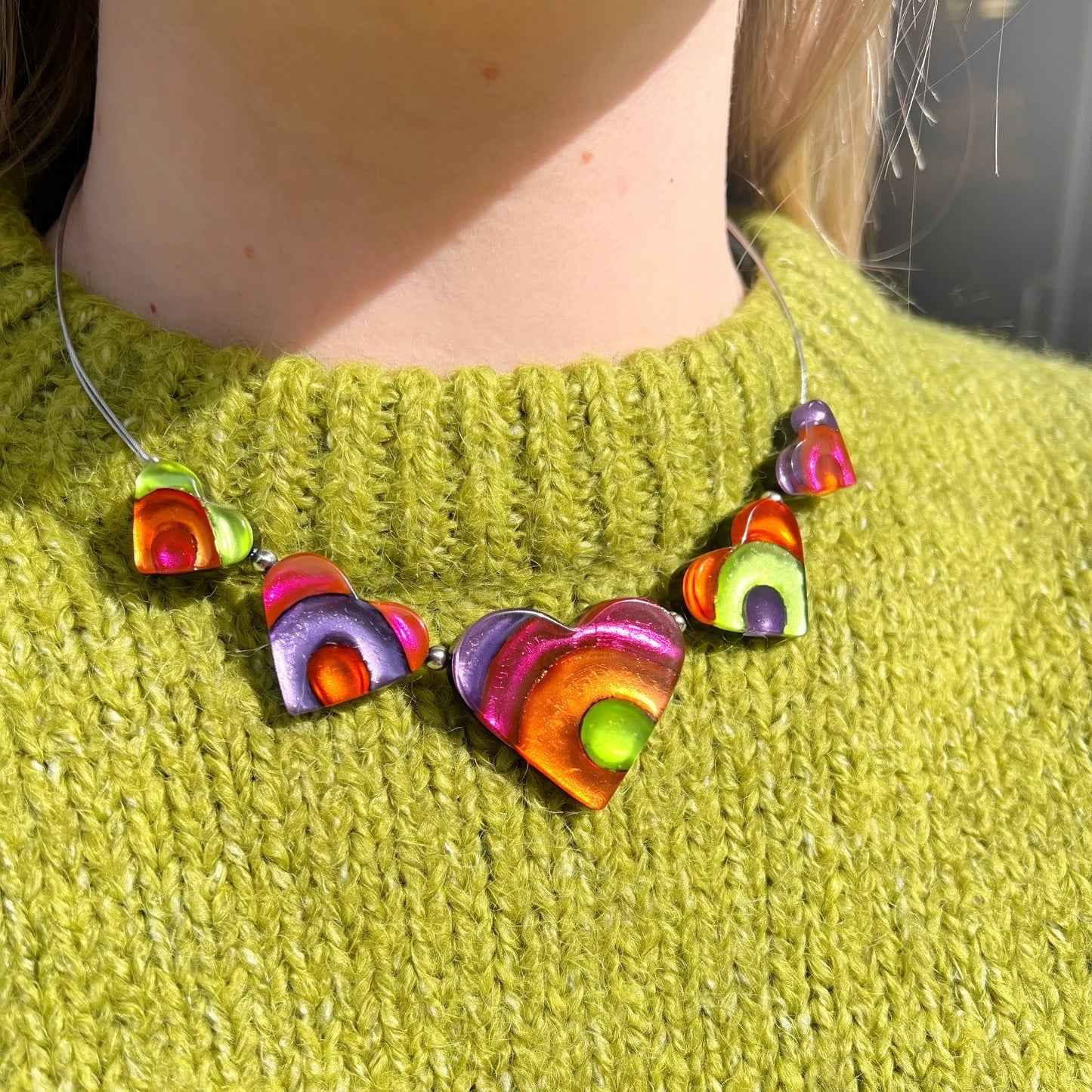 'Watch This Space' Multi-Coloured Swirling Hearts Necklace