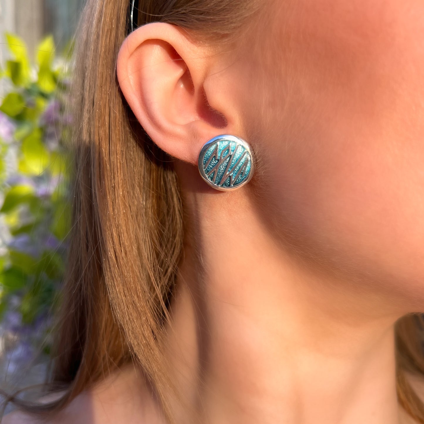 Sterling Silver Sheila Fleet Runic ‘True Love’ Hidden Message Enamel Stud Earrings