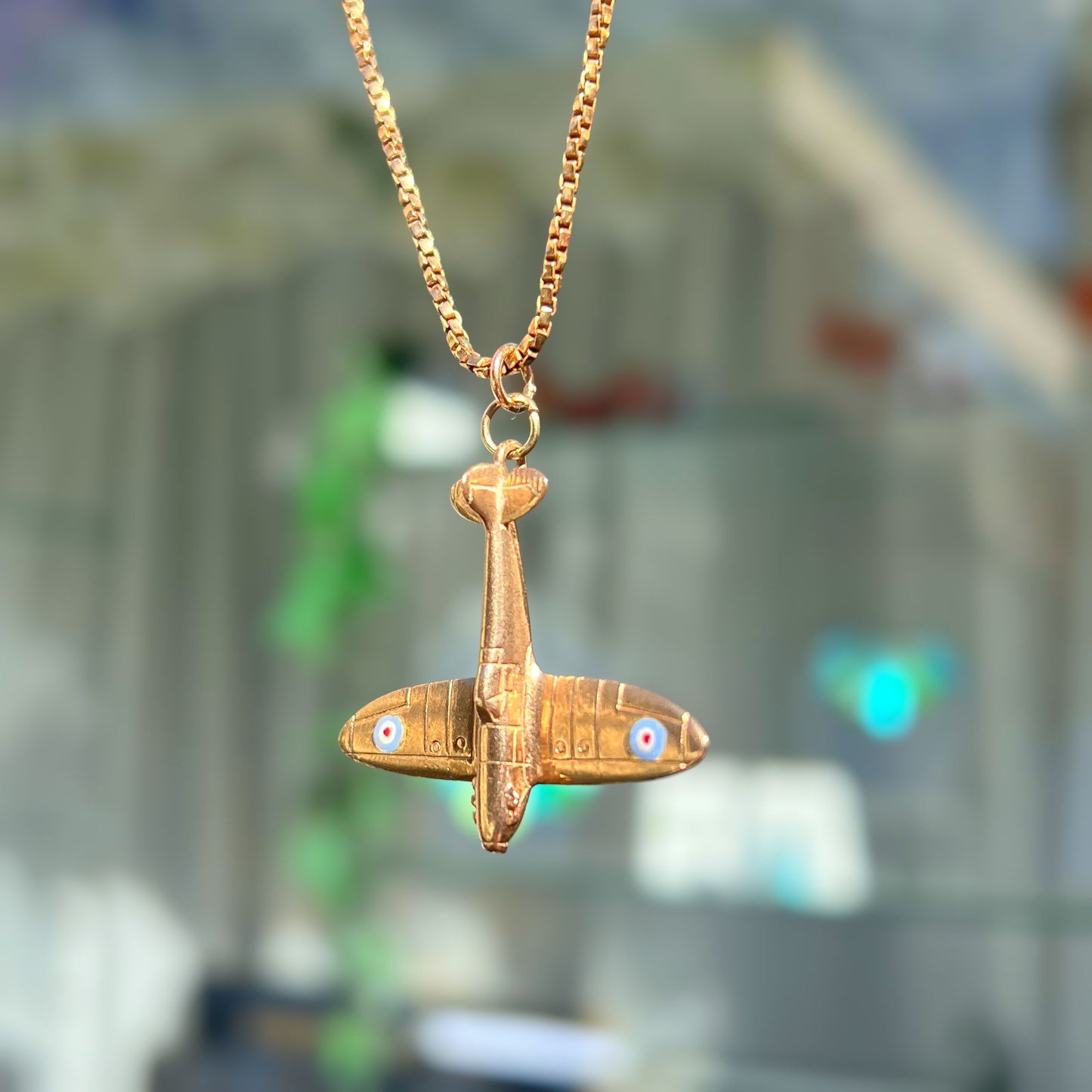 RARE Vintage 9ct Yellow Gold and Enamel World War 2 Spitfire Plane Charm Collector's Item