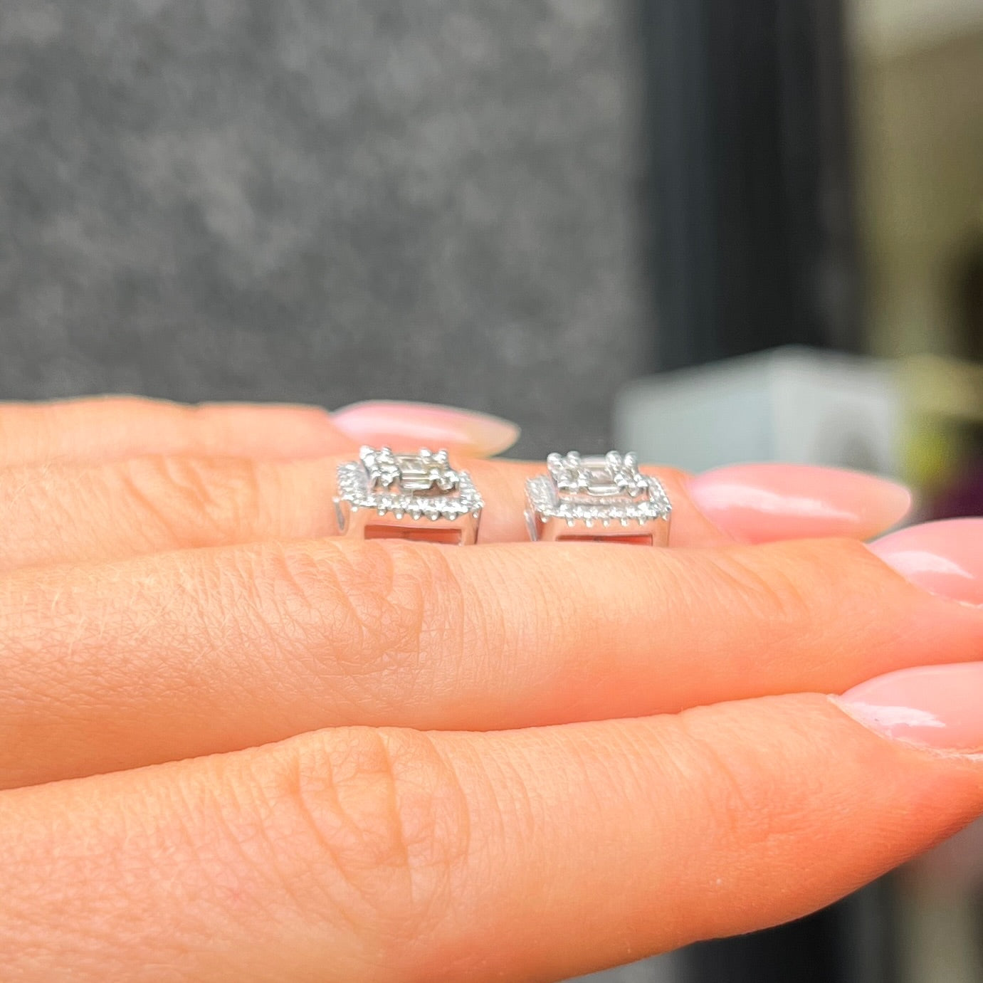 9ct White Gold Square Diamond Stud Earrings