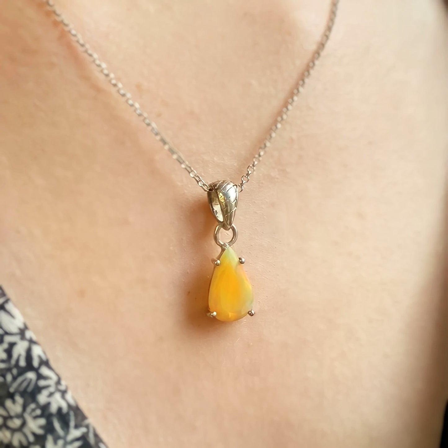 Sterling Silver Pear Cut Orange Fire Opal Necklace