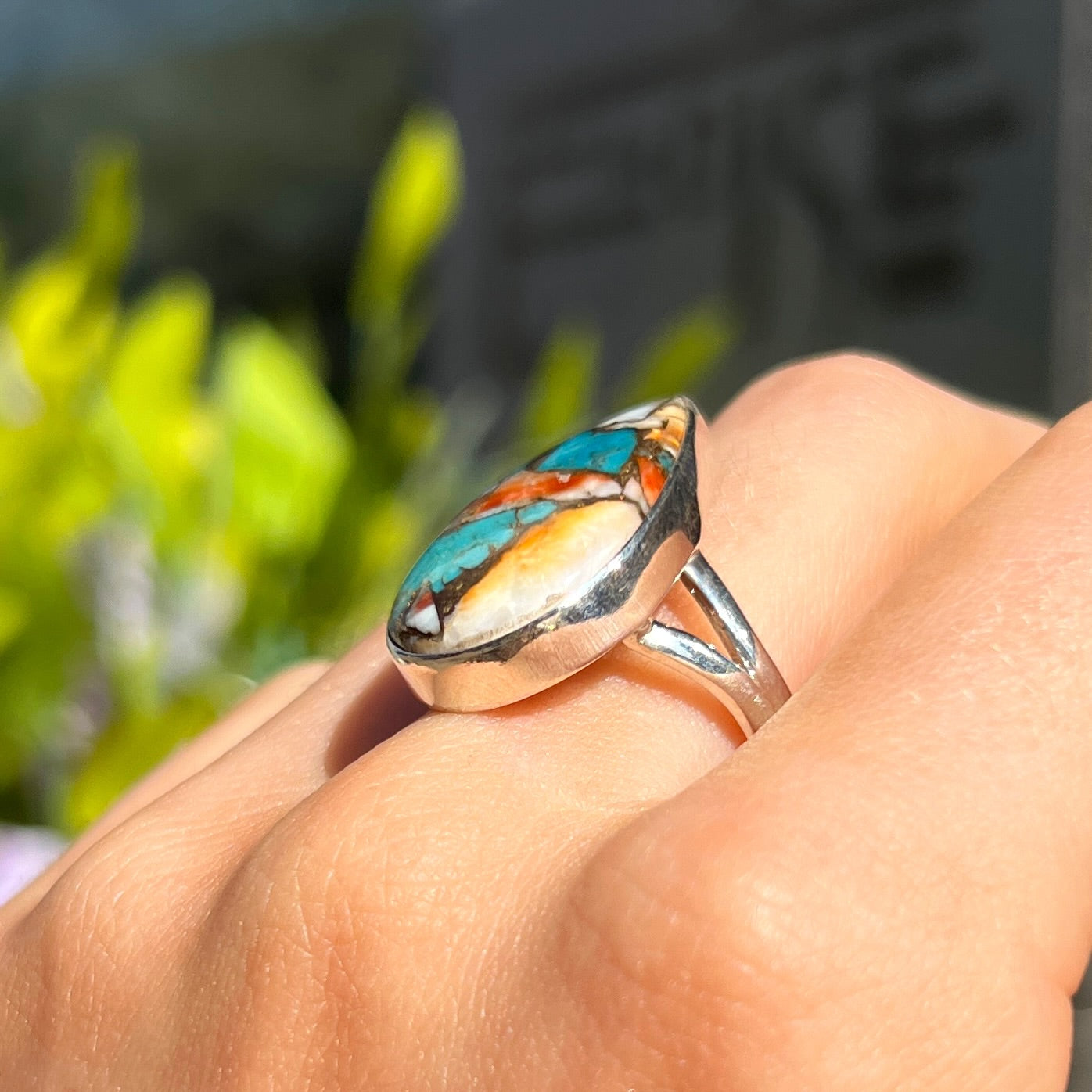 RARE Spiny Oyster Turquoise Sterling Silver Ring - Size Q