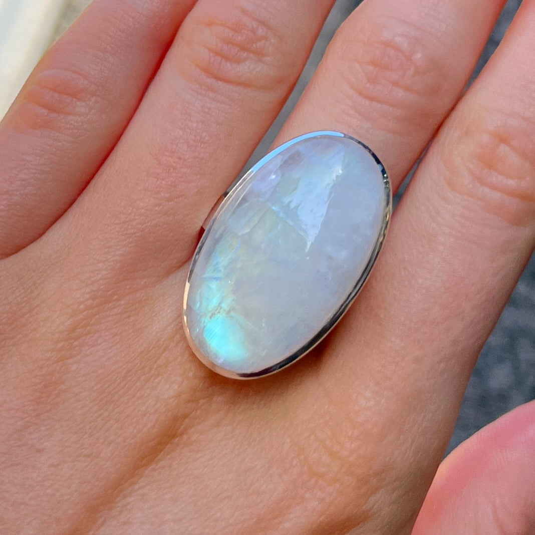 Chunky Sterling Silver Dark Blue Labradorite Ring - Adjustable Size