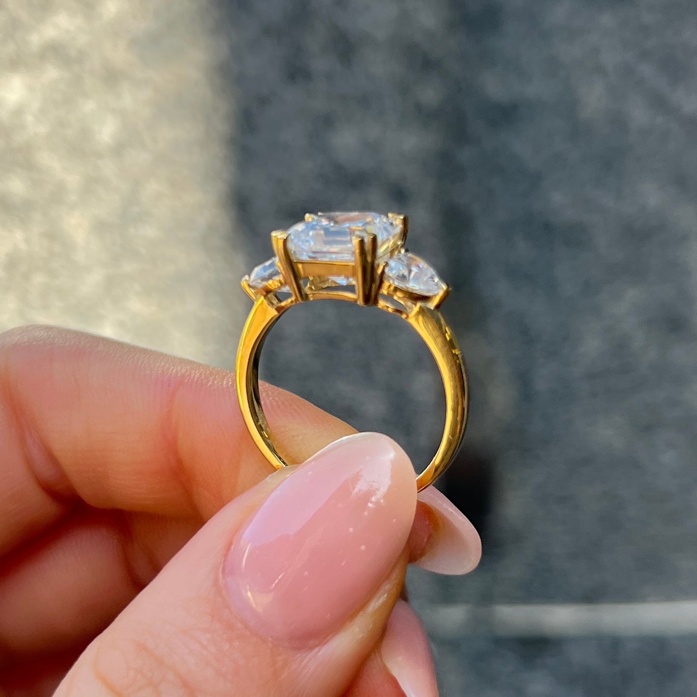 9ct Yellow Gold Princess Cut Cubic Zirconia Ring - Size N