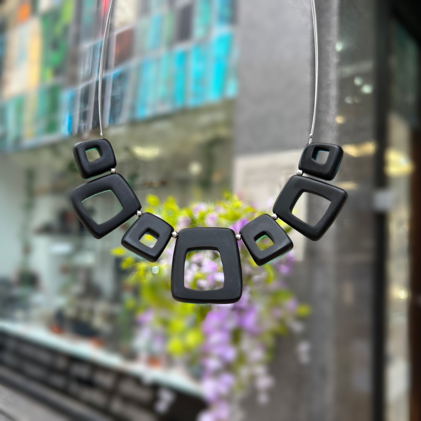 ‘Watch This Space’ Green & Blue Square Necklace