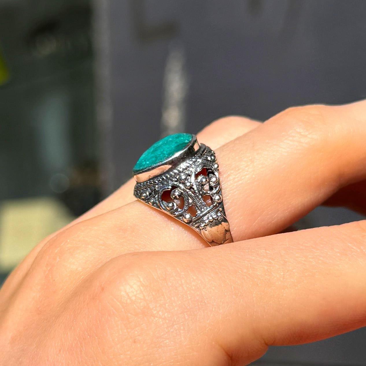 Green Emerald Sterling Silver Boho Ring