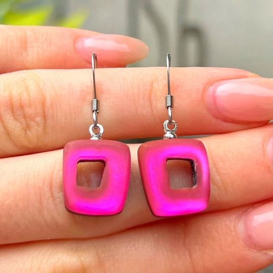 ‘Watch This Space’ Pink Square Drop Earrings