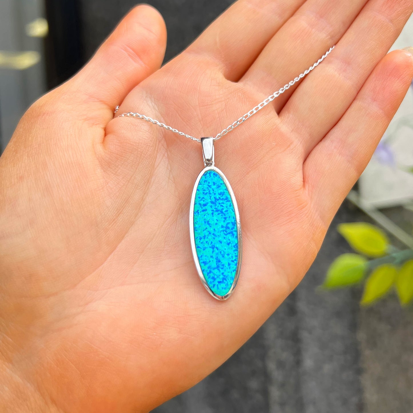 Iridescent Blue Opal Sterling Silver Necklace