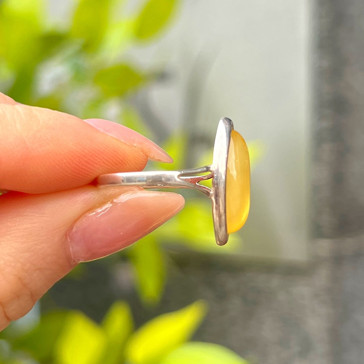 Sterling Silver Yellow Butterscotch Amber Marquise Cut Ring