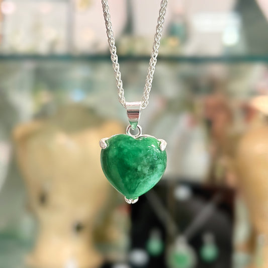 Chunky Sterling Silver Jade Heart Necklace