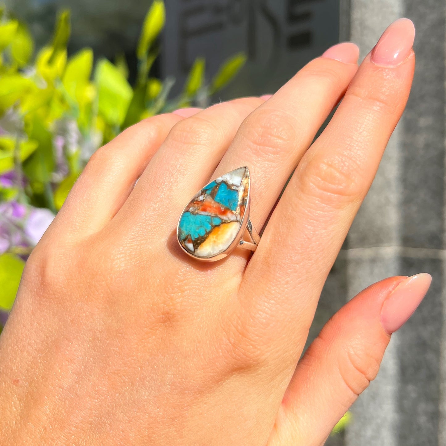 RARE Spiny Oyster Turquoise Sterling Silver Ring - Size Q