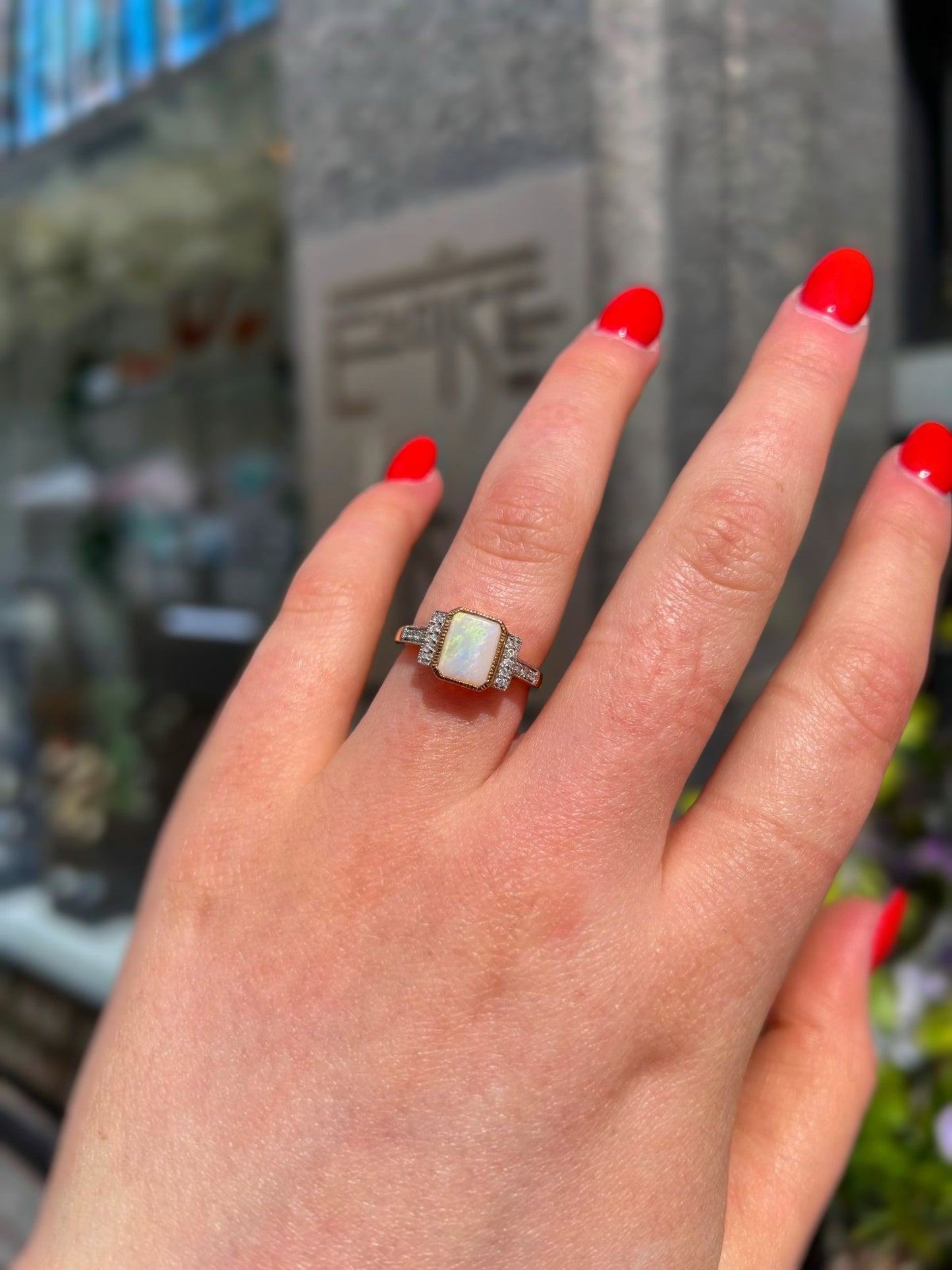 The Opalina Ring - Structured Designer Inspired 9ct Yellow Gold Opal and Diamonds Size K