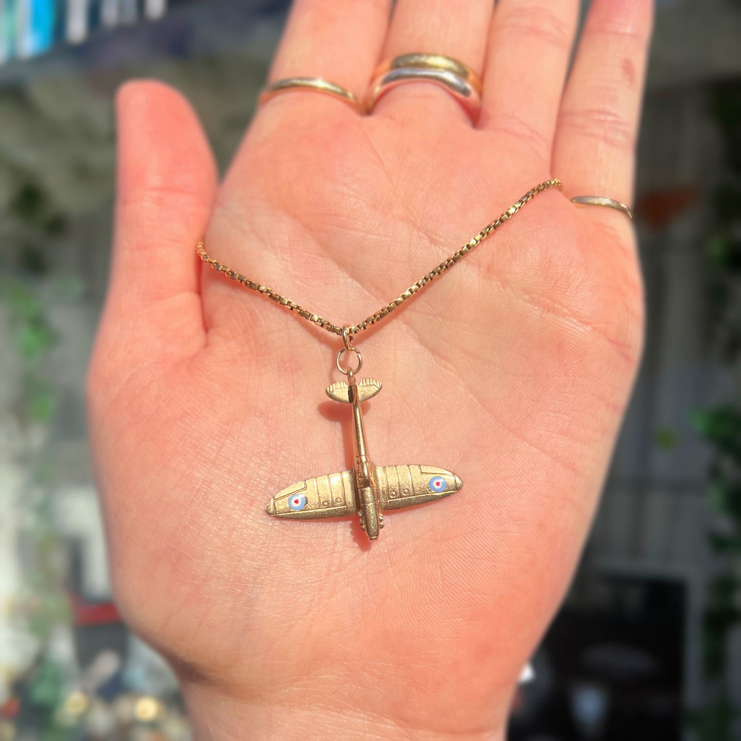 RARE Vintage 9ct Yellow Gold and Enamel World War 2 Spitfire Plane Charm Collector's Item