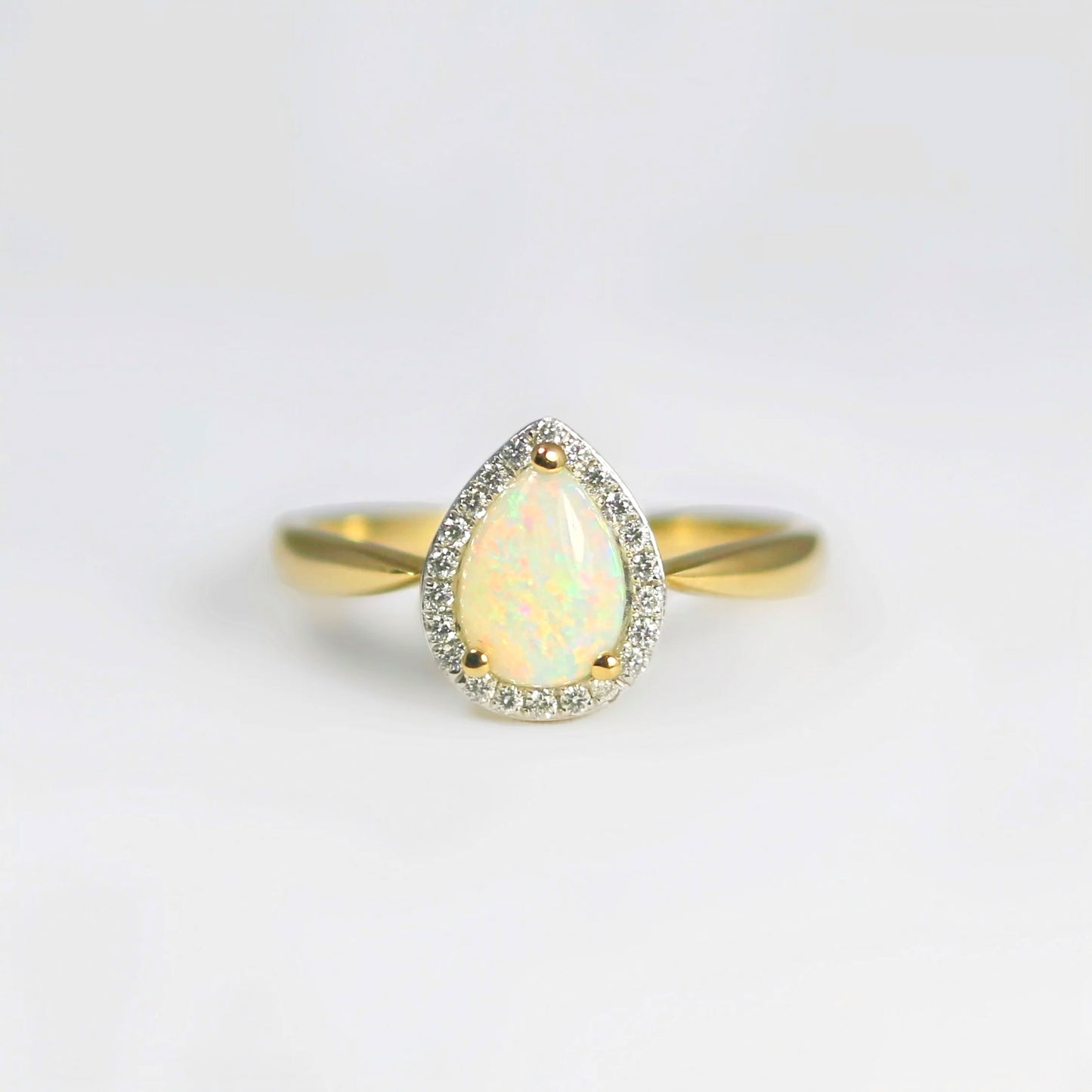 Elegant 9ct Yellow Gold Opal and Diamond Pear Shaped Halo Ring - Size N ½