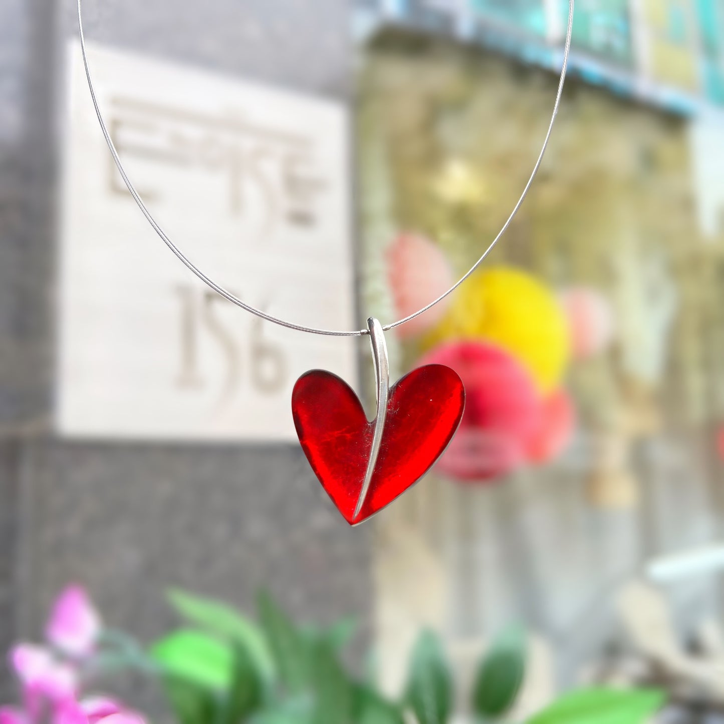 Watch This Space Reversible Pink or Red Heart Necklace