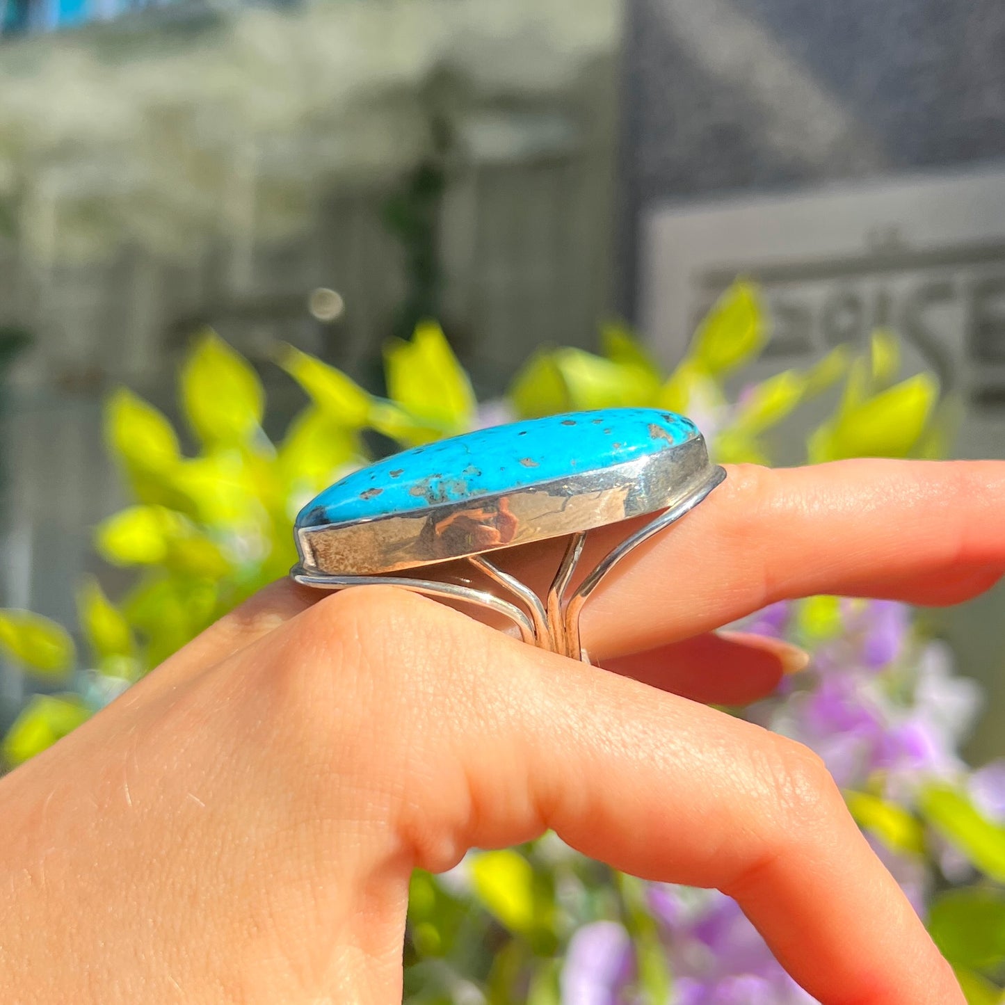 XXL Chunky Sterling Silver Blue Turquoise Ring - Size P
