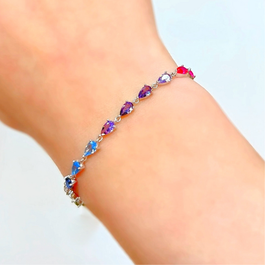 Sterling Silver Multicoloured Rainbow Cubic Zirconia Tennis Bracelet
