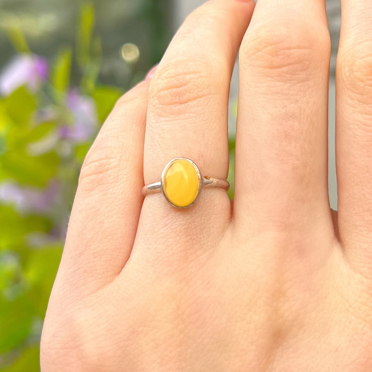 Sterling Silver Yellow Butterscotch Amber Ring - Size I