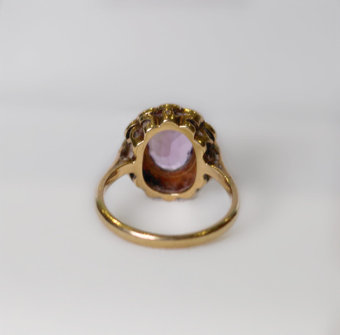 Vintage 9ct Yellow Gold Purple Amethyst and Pearl Cluster Ring - Size O