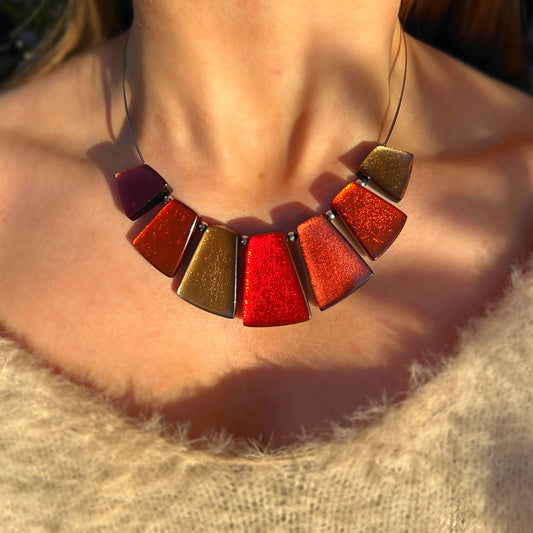 Watch This Space Chunky Orange, Red, & Gold Statement Necklace