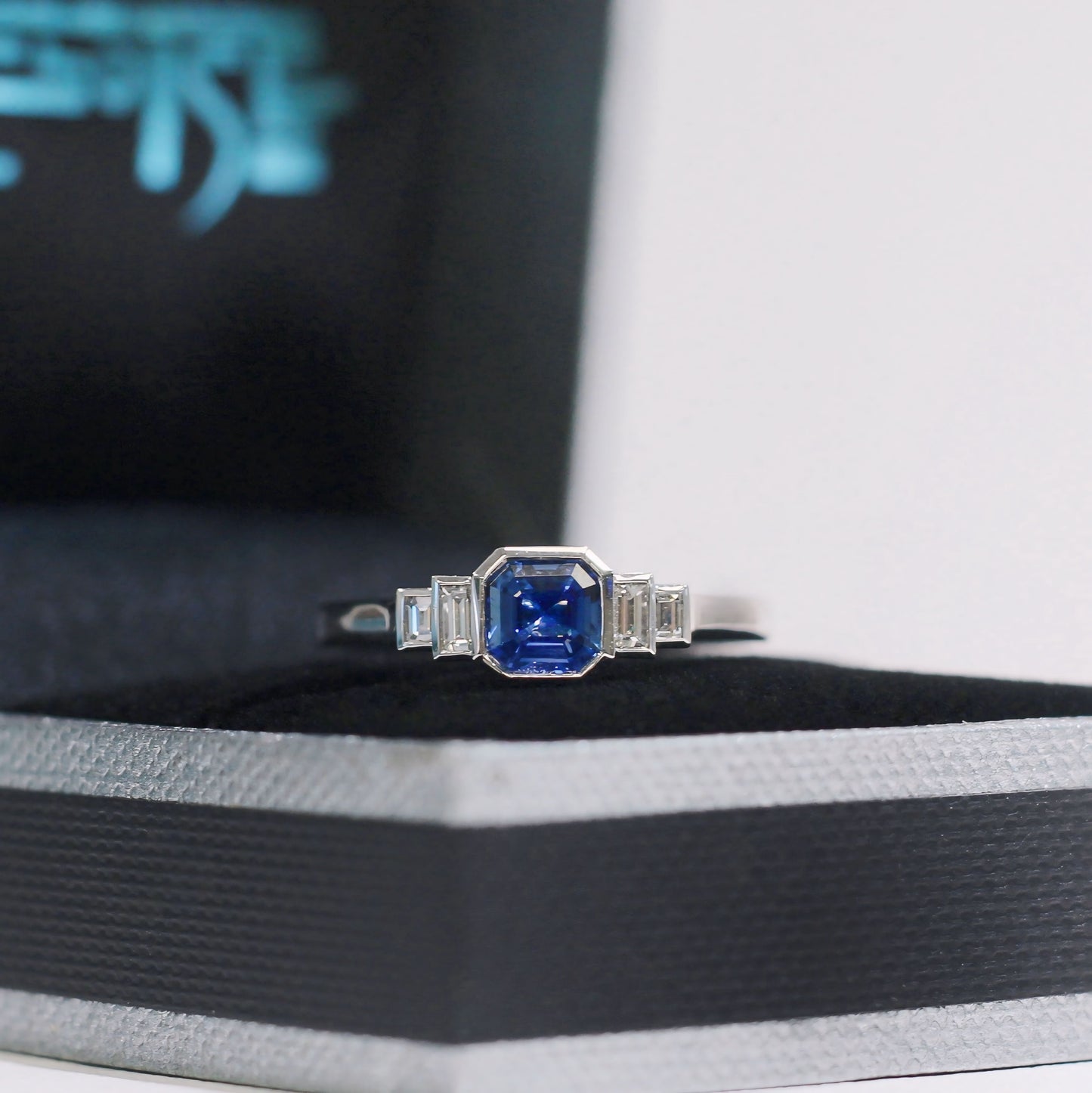 Platinum Sapphire and Diamond Ring - Size M ½
