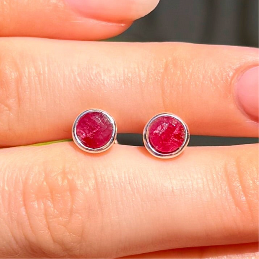 Red Oval Cut Ruby Sterling Silver Stud Earrings