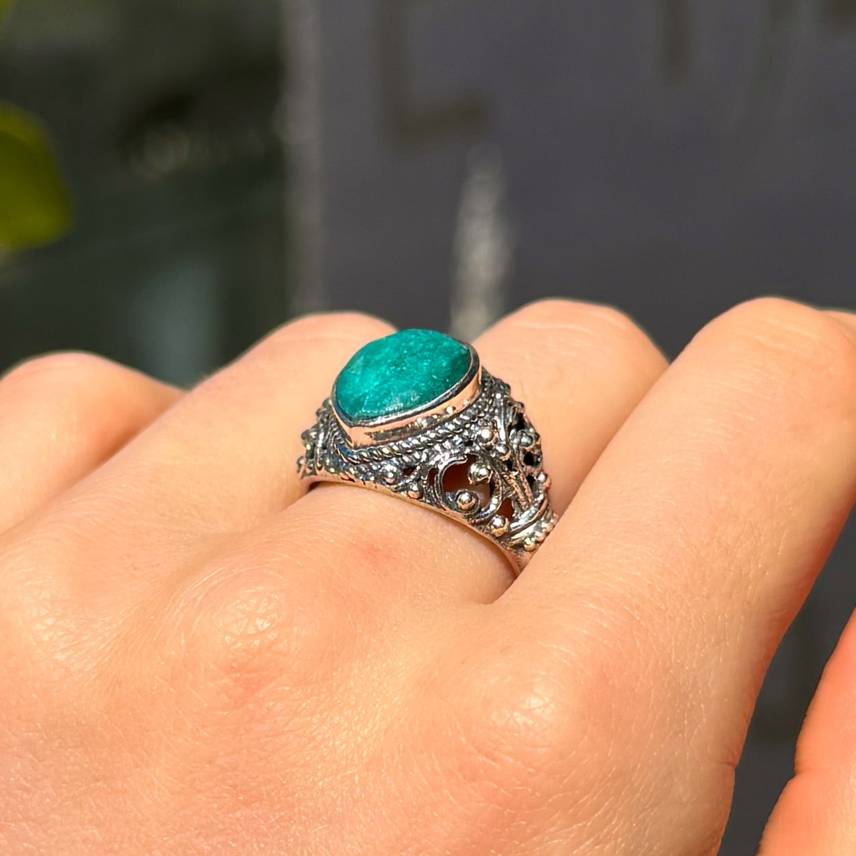 Green Emerald Sterling Silver Boho Ring
