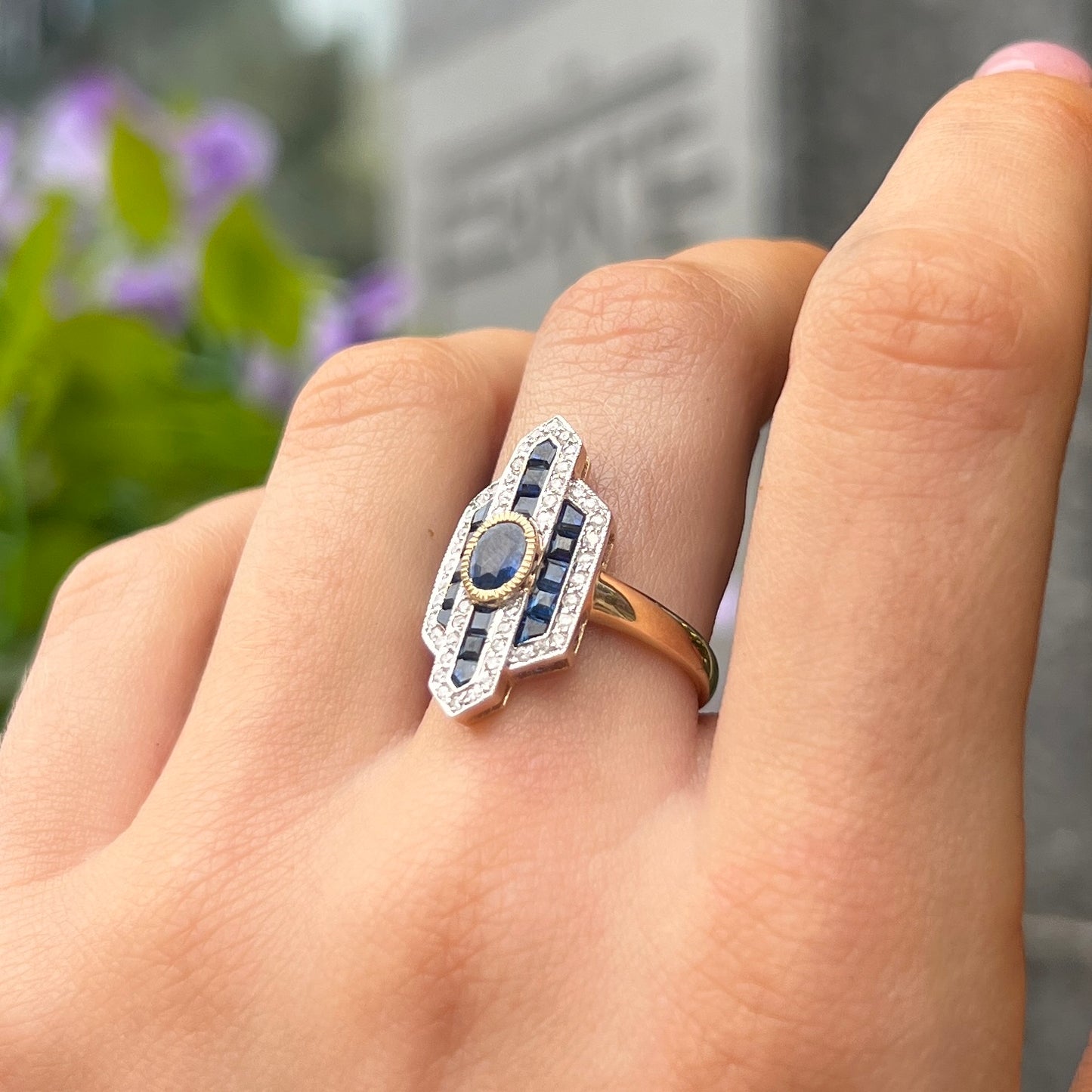 18ct Yellow Gold Sapphire and Diamond Ring - Size N