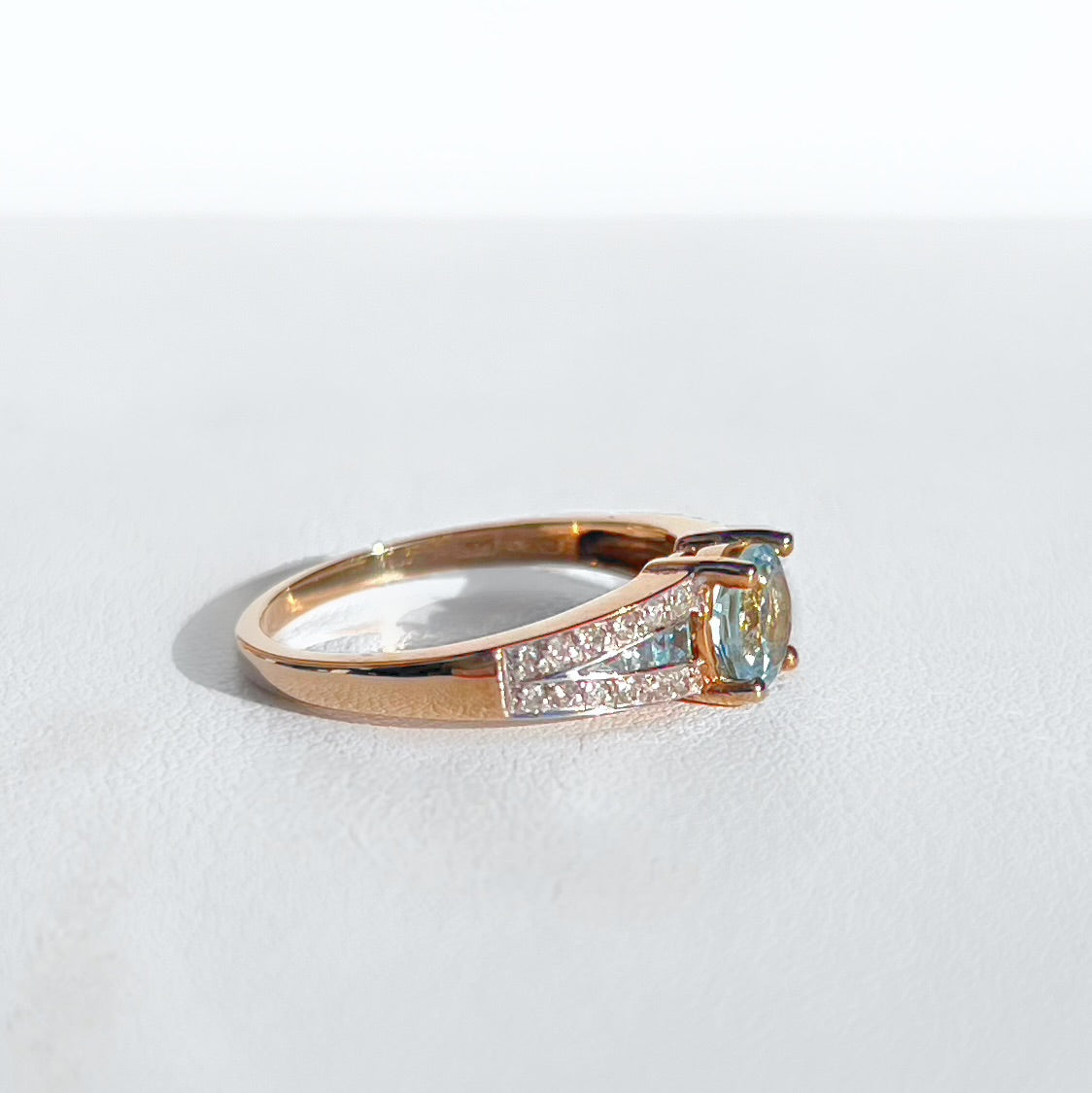 Ornate 9ct Yellow Gold Aquamarine and Diamond Ring