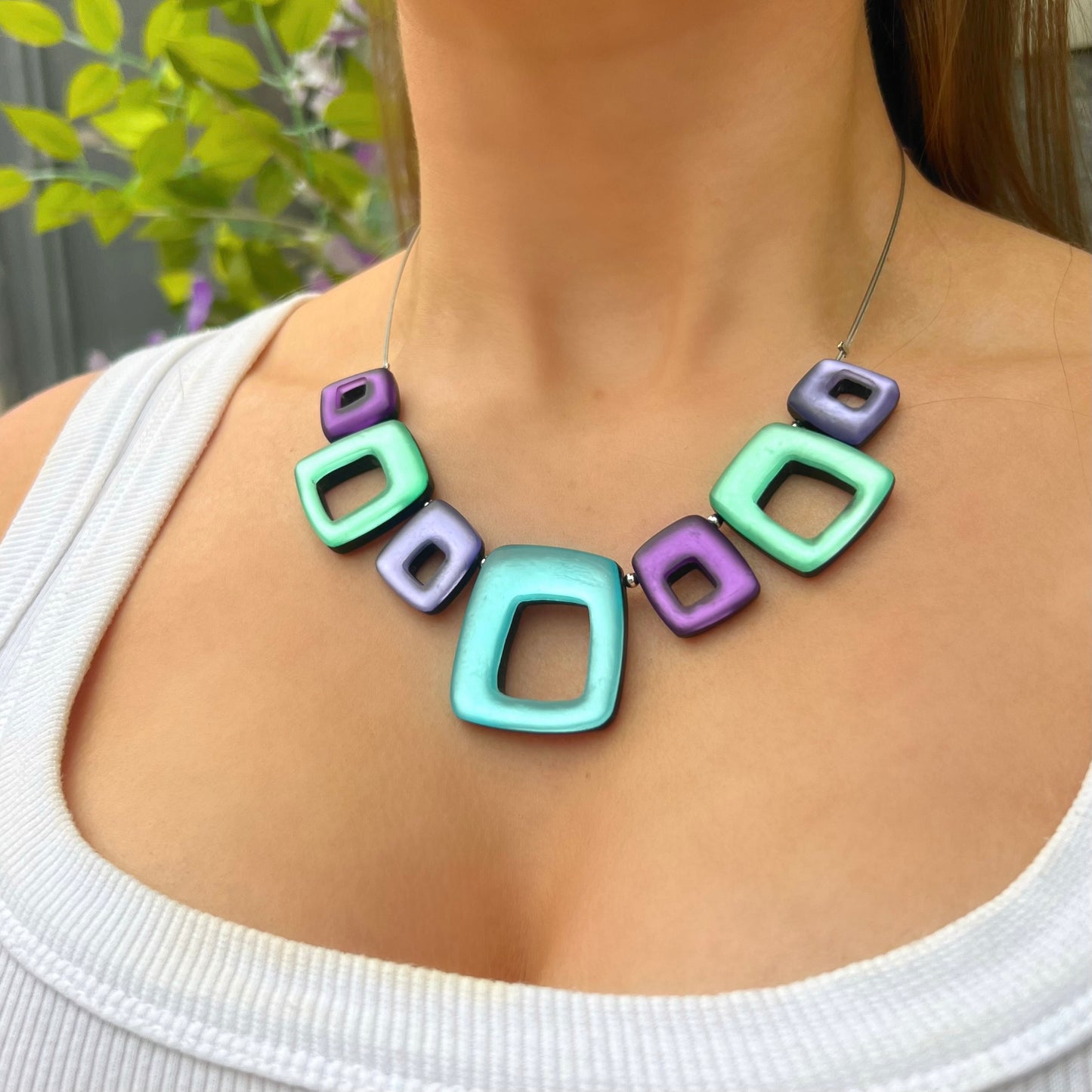 ‘Watch This Space’ Blue & Purple Square Necklace