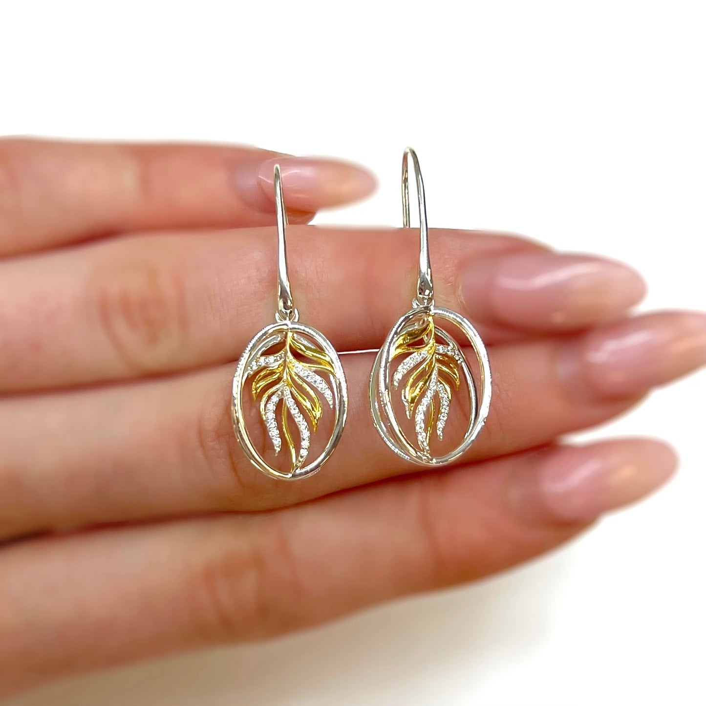 ‘Unique & Co.’ Sterling Silver 9ct Gold Plated Cubic Zirconia Drop Earrings