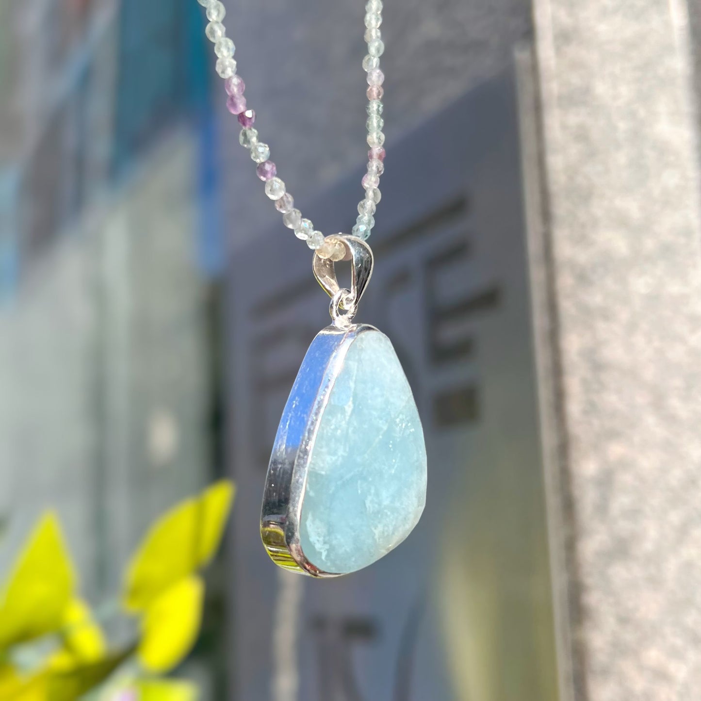 Chunky Sterling Silver Dreamy Aquamarine and Fluorite Beaded Chain Necklace