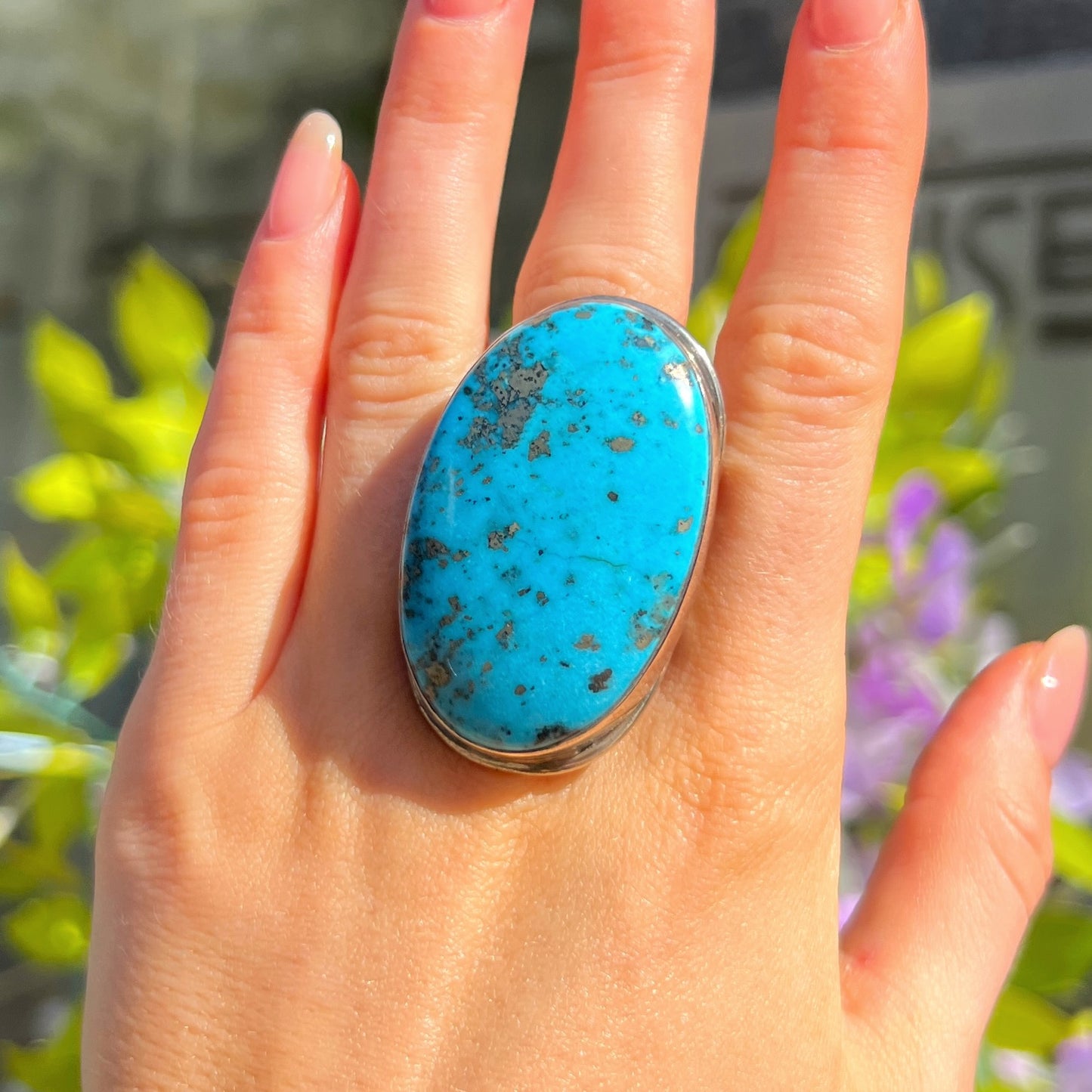 XXL Chunky Sterling Silver Blue Turquoise Ring - Size P