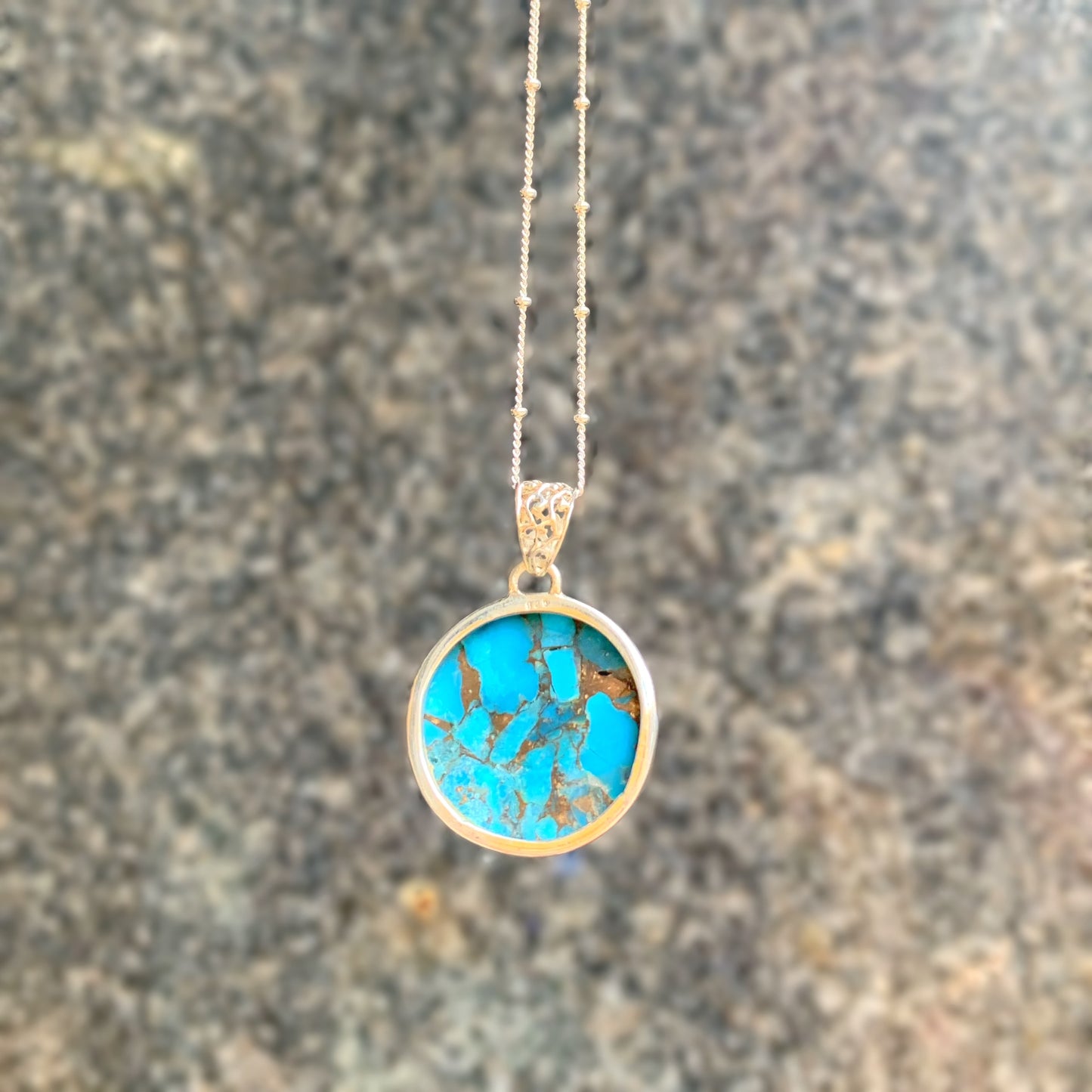 Round Bohemian Inspired Sterling Silver Turquoise Necklace