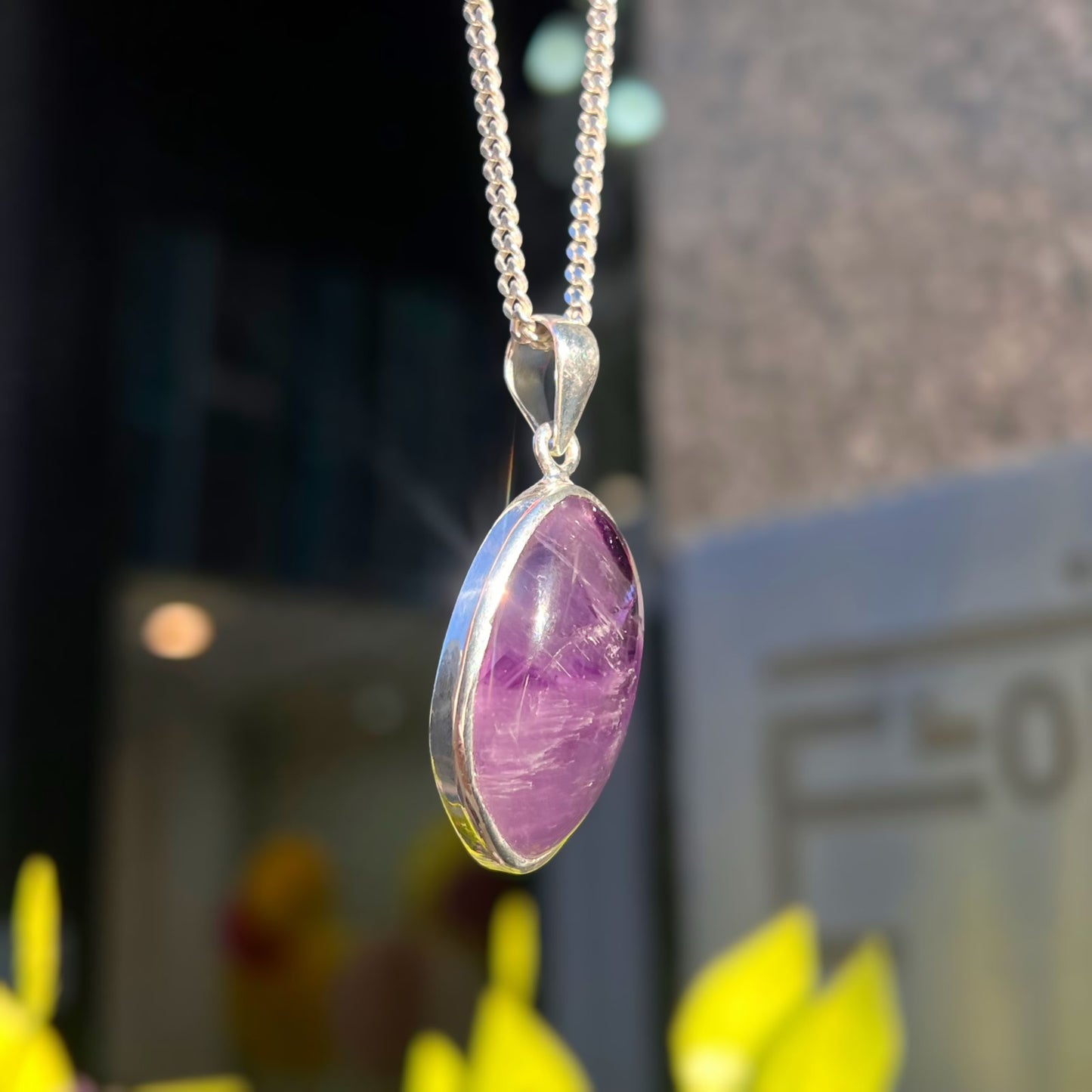 Plain Chunky Sterling Silver Irregular Shaped Amethyst Pendant