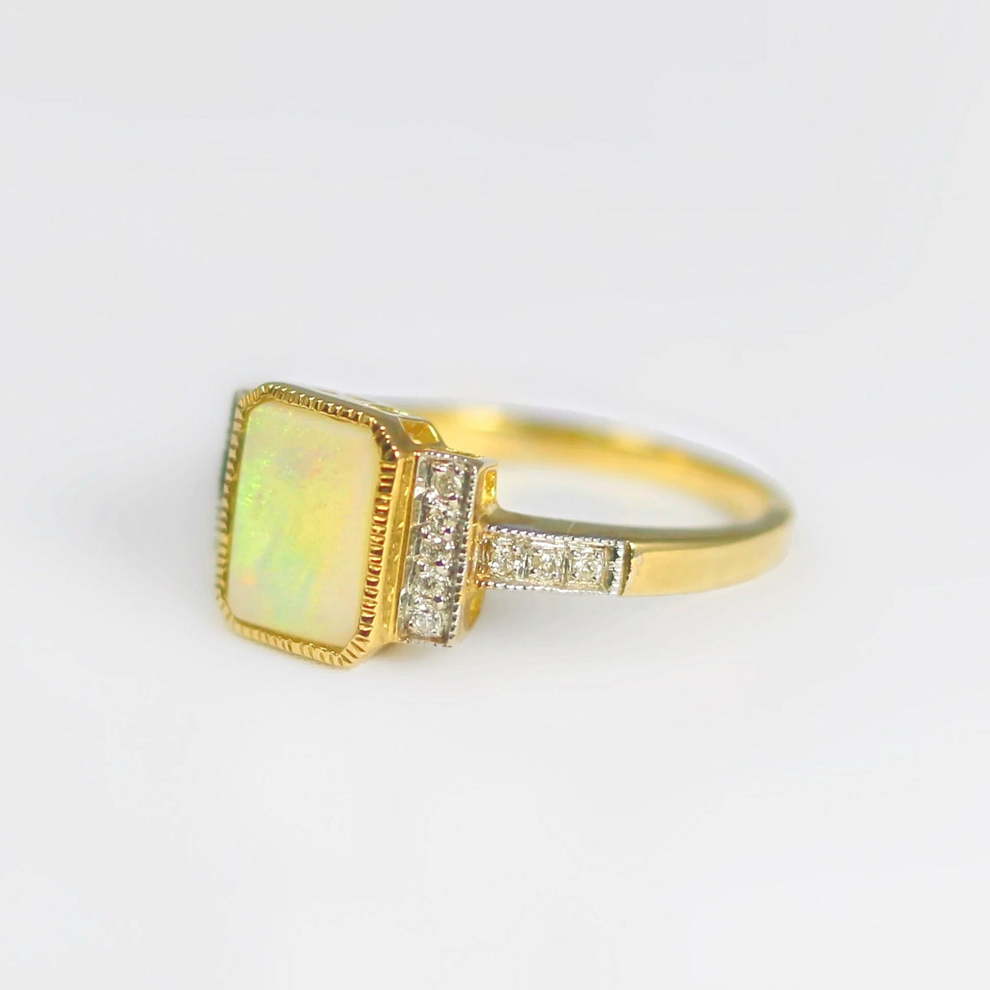 The Opalina Ring - Structured Designer Inspired 9ct Yellow Gold Opal and Diamonds Size K