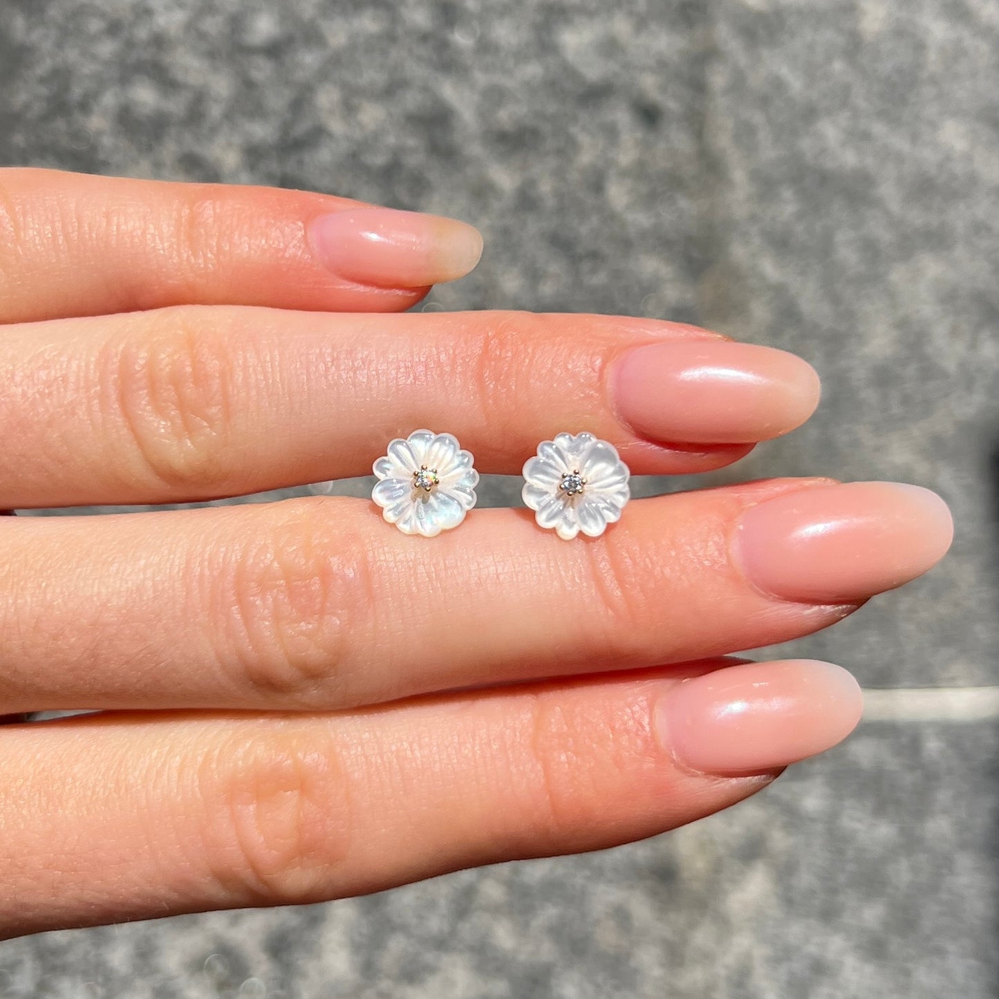 9ct Gold Plated Mother of Pearl & Cubic Zirconia Flower Stud Earrings