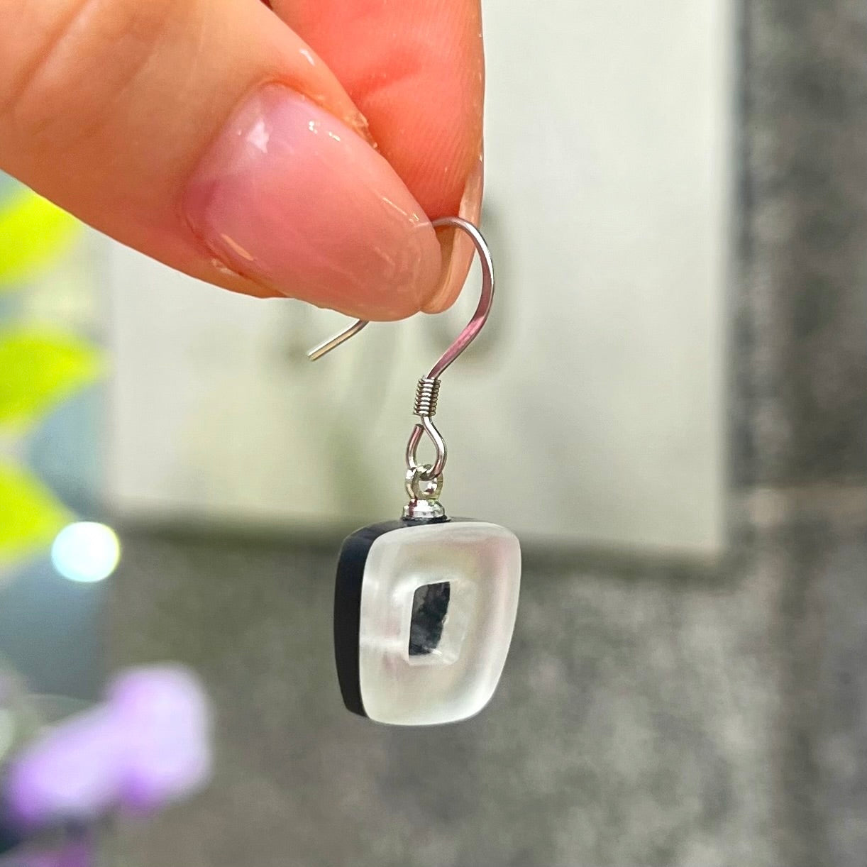 ‘Watch This Space’ White Square Drop Earrings