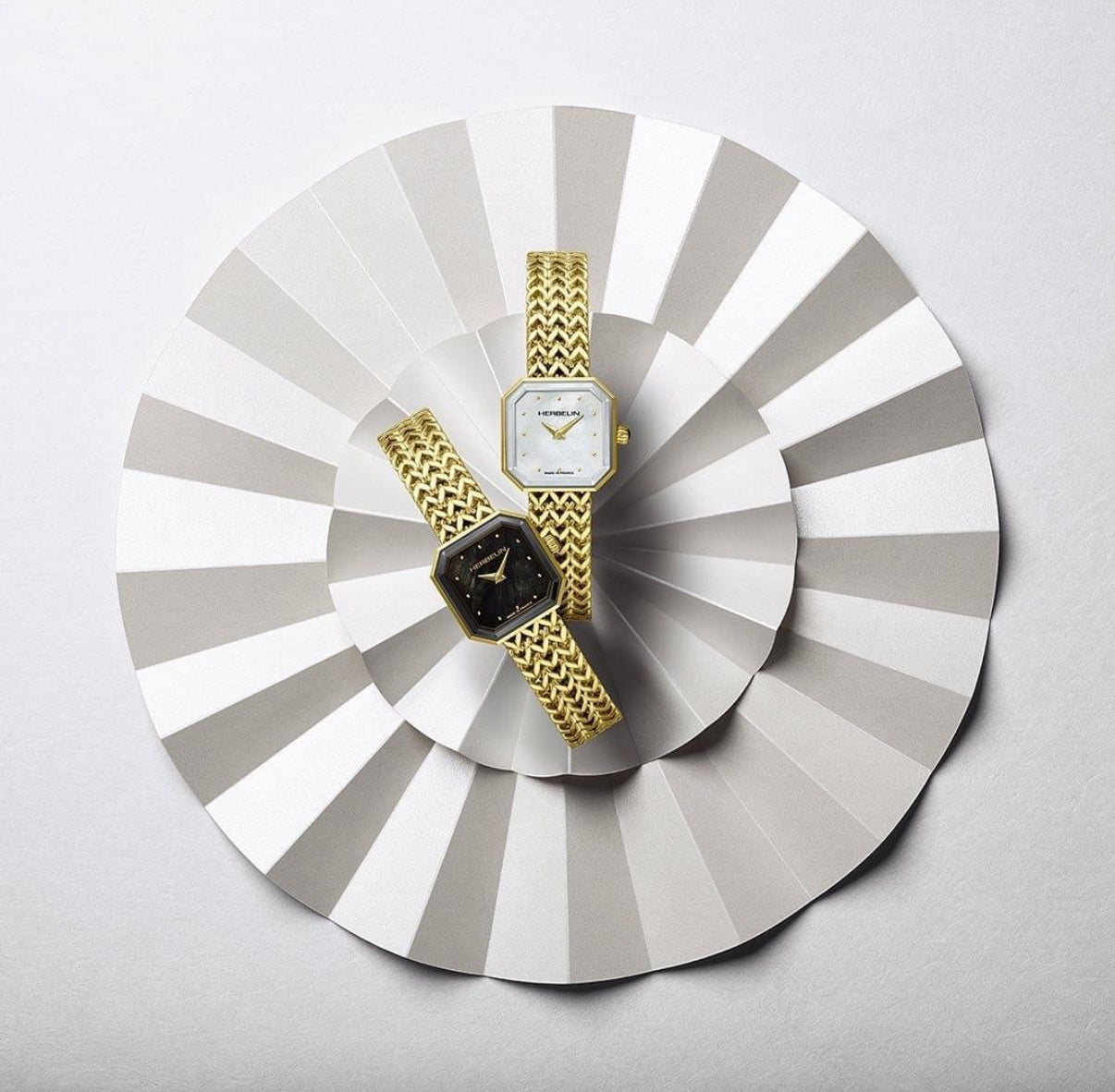 Herbelin Octogône Ladies Steel Gold Watch with Mother of Pearl White Dial