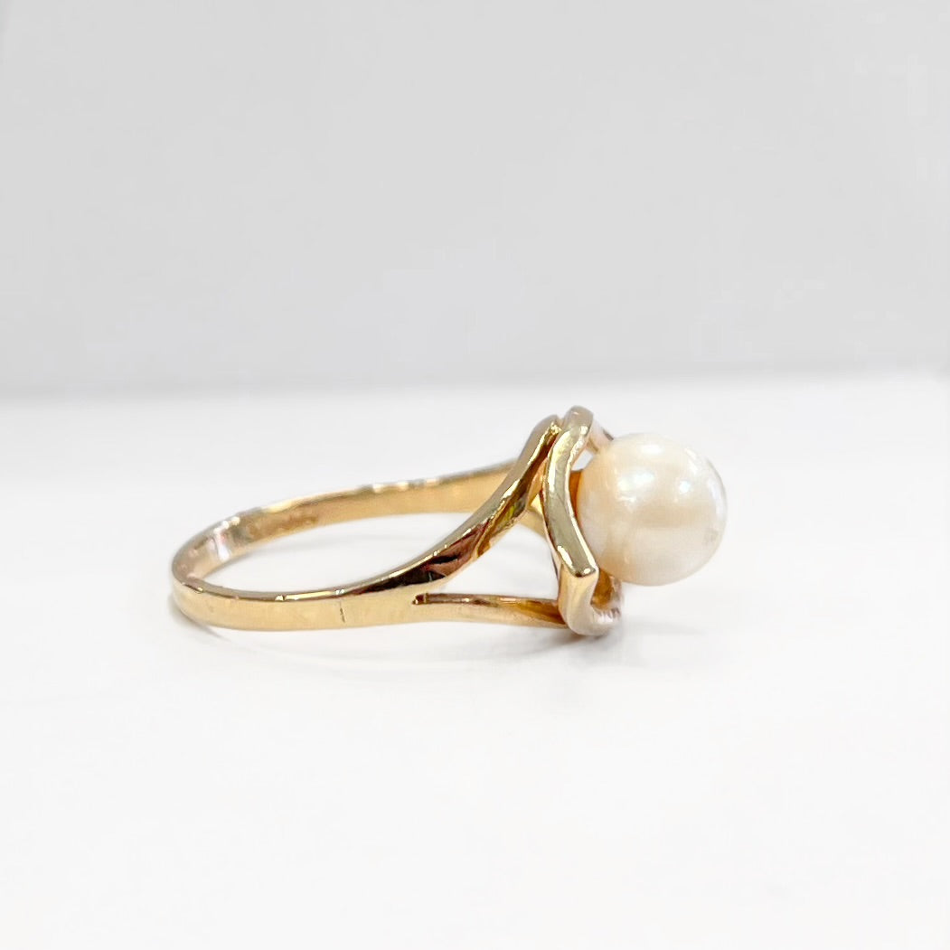 Striking Vintage 9ct Yellow Gold Freshwater Pearl 'Evil Eye' Ring - Size N