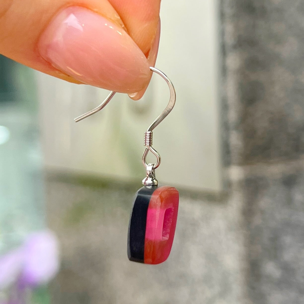 ‘Watch This Space’ Pink Square Drop Earrings