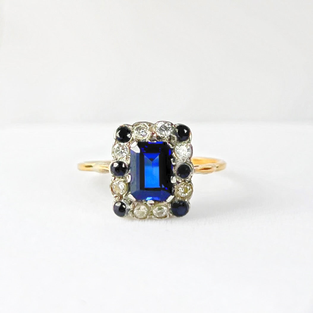 Striking Vintage Sapphire and Cubic Zirconia Dress Ring - Size O ½