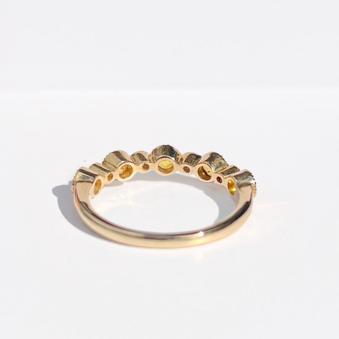 Unique 9ct Yellow Gold Yellow Sapphire and Diamond Half Eternity Ring - Size N