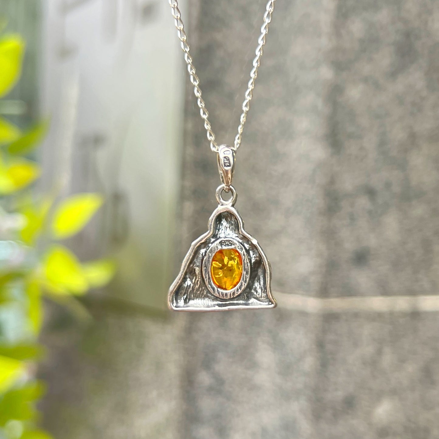 Sterling Silver Orange Amber Buddha Necklace