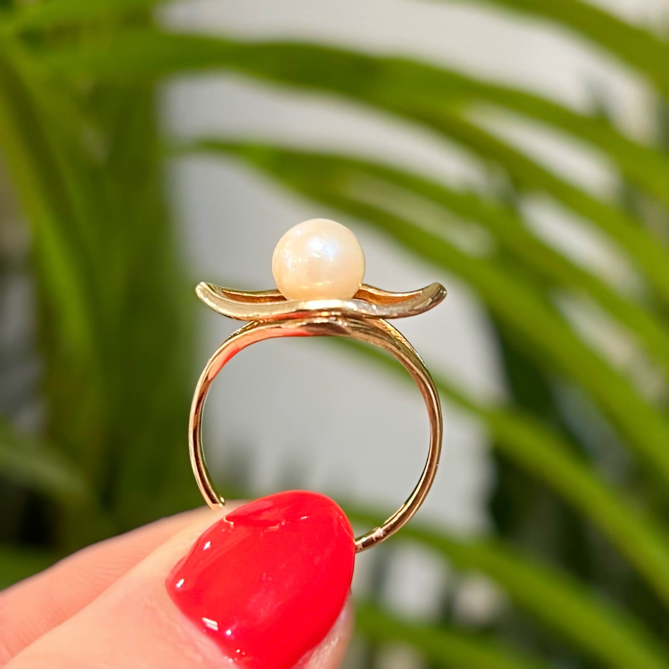 Striking Vintage 9ct Yellow Gold Freshwater Pearl 'Evil Eye' Ring - Size N