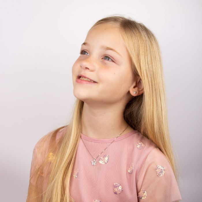 ‘D for Diamond’ Children’s Sterling Silver & Diamond Intricate Filigree Butterfly Necklace