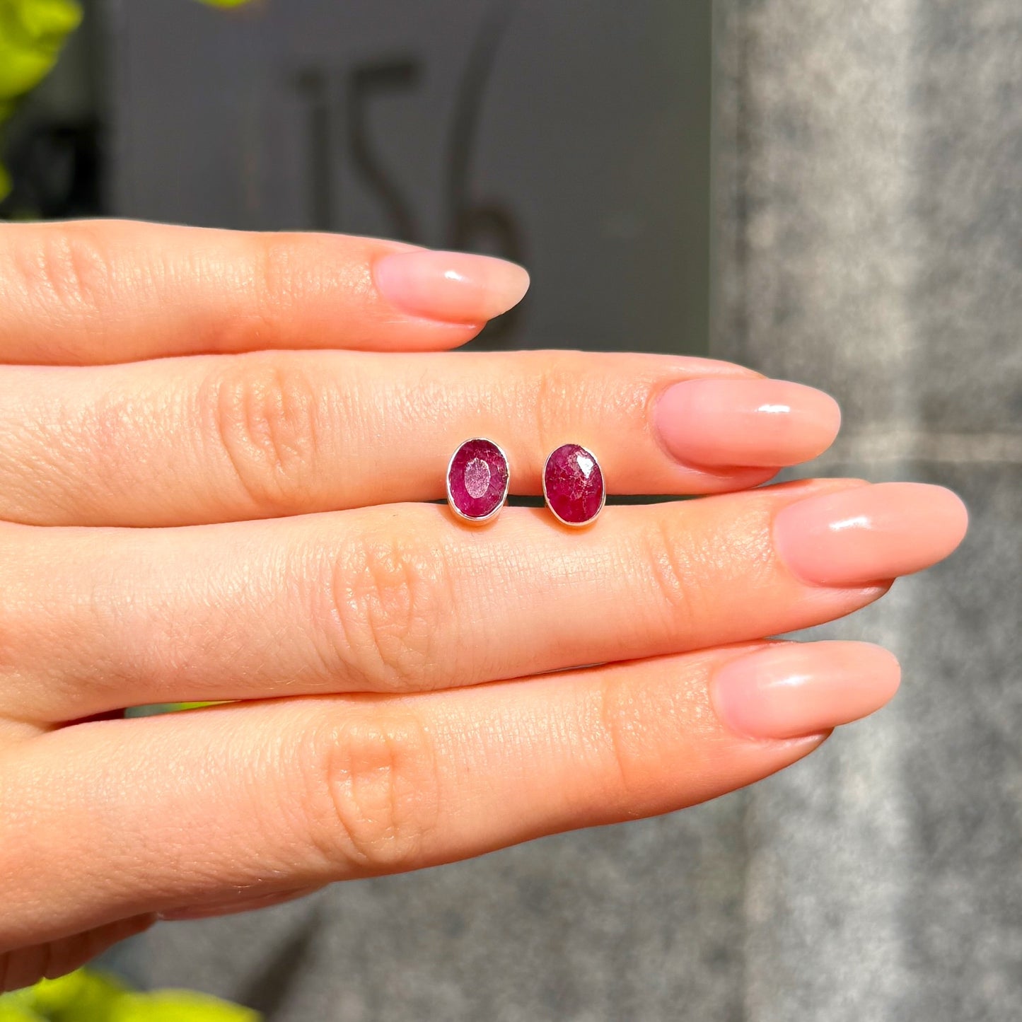 Red Oval Cut Ruby Sterling Silver Stud Earrings
