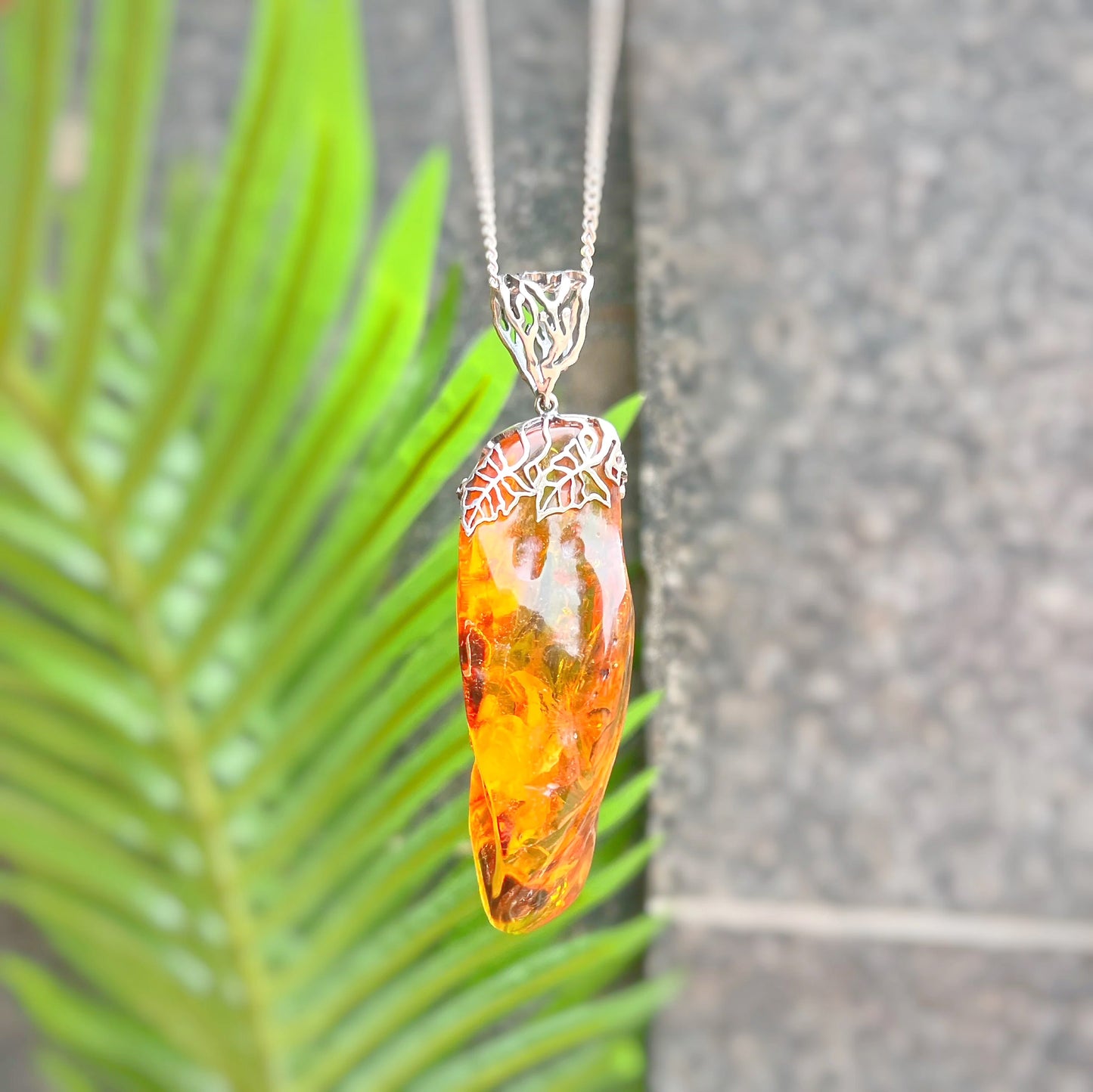 Rare Sterling Silver Orange Amber Prehistoric Fossilised Spider Pendant